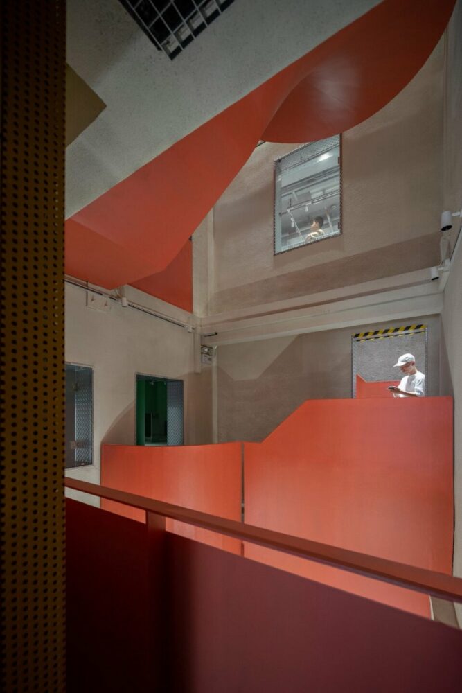 partial view of the spiral staircase in the atrium