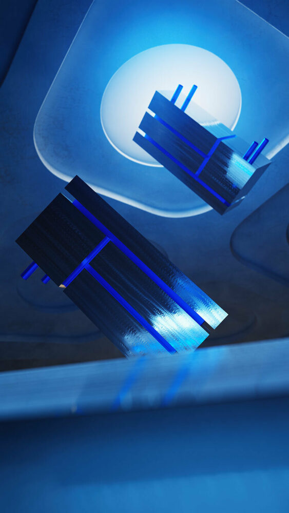 stainless steel sideboard Gerrit by NOOM, set against the Kryvyi Rih Metrotram