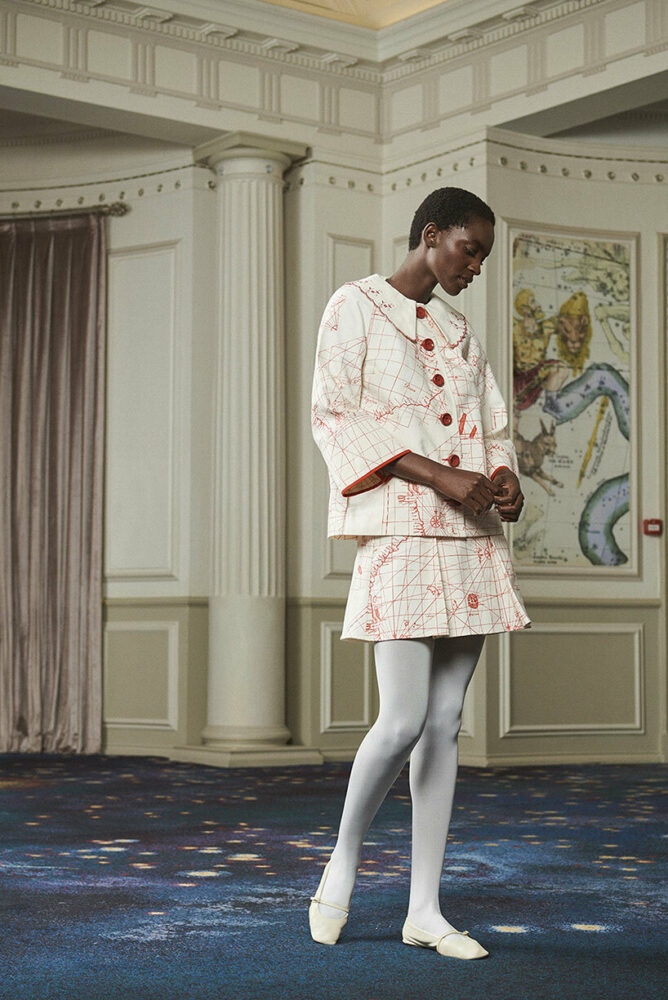 Sindiso Khumalo’s Spring Summer 2022 collection ‘Jagger’ showcasing intricate hand embroidery | photo, Xavier Vahed