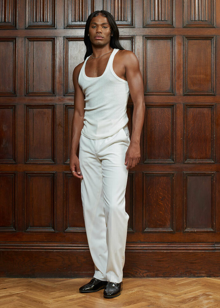 Outfit from Bianca Saunders’s Spring/Summer 2021 collection, 'The Ideal Man' | photo, Silvia Draz