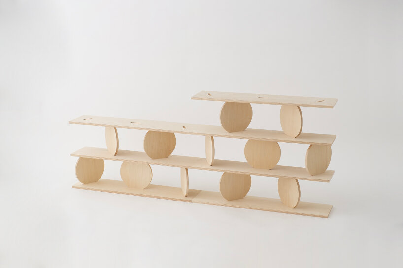 kengo kuma modular wooden shelf marumarushikaku ryuichi sakamoto