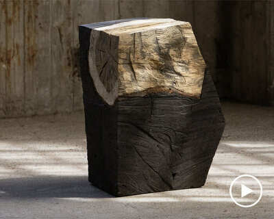 so koizumi makes his debut at alcova milano with fossil-inspired wooden furniture