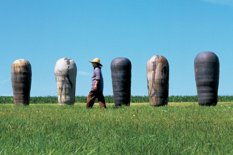 Toshiko Takaezu with works later combined in the Star Series (c. 1994–2001), including (from left to right) Sahu, Nommo, Emme Ya, Unas, and Po Tolo (Dark Companion), 1998. photo: Tom Grotta. courtesy of browngrotta arts. © Family of Toshiko Takaezu