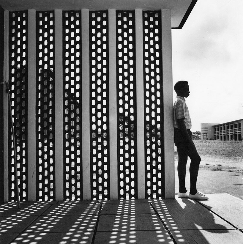 Boy and concrete screen at University College Ibadan, 1962. courtesy of RIBA
