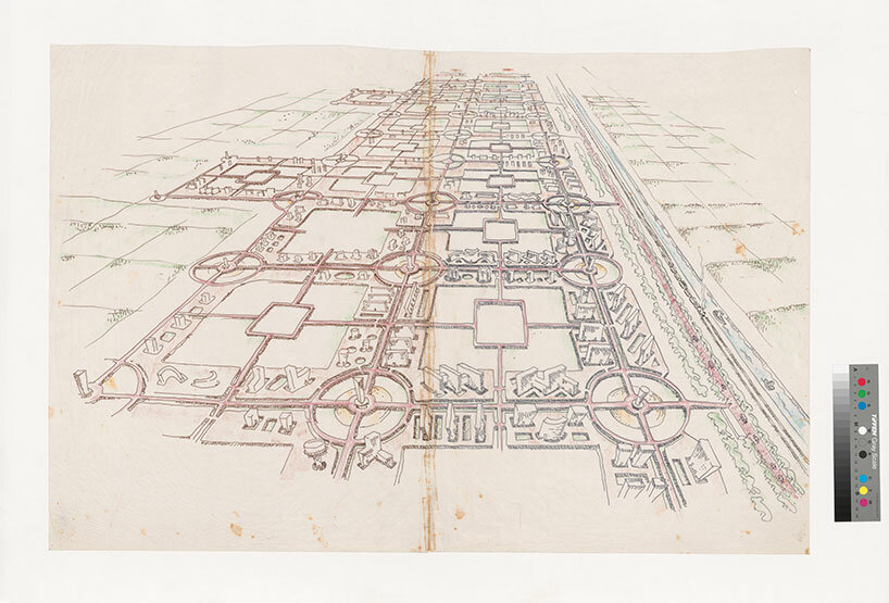 Aditya Prakash, sketch perspective of Linear City, Chandigarh, India, 1975-1987 © Aditya Prakash fonds, Canadian Centre for Architecture. gift of Vikramaditya Prakash.