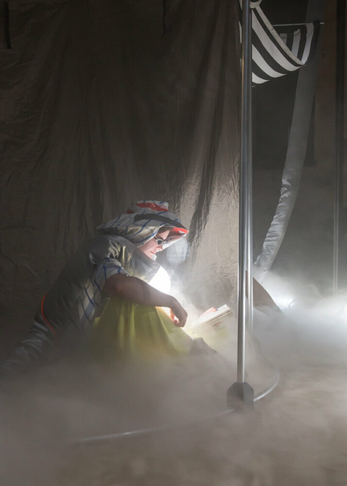 the dynamic performative diorama invites visitors to reflect on contemporary environmental and societal dilemmas