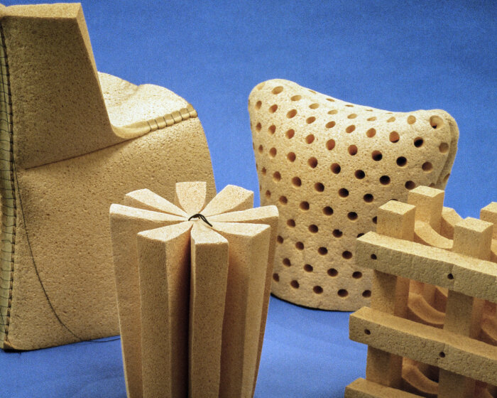 ECAL’s compressed furniture made from biodegradable sponge grows when soaked in water