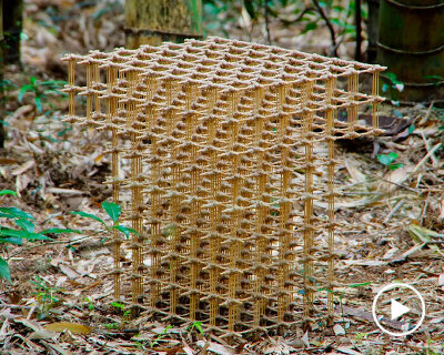 arashi abe ties recycled bamboo strands with hemp cords for hazy-looking take higo stool