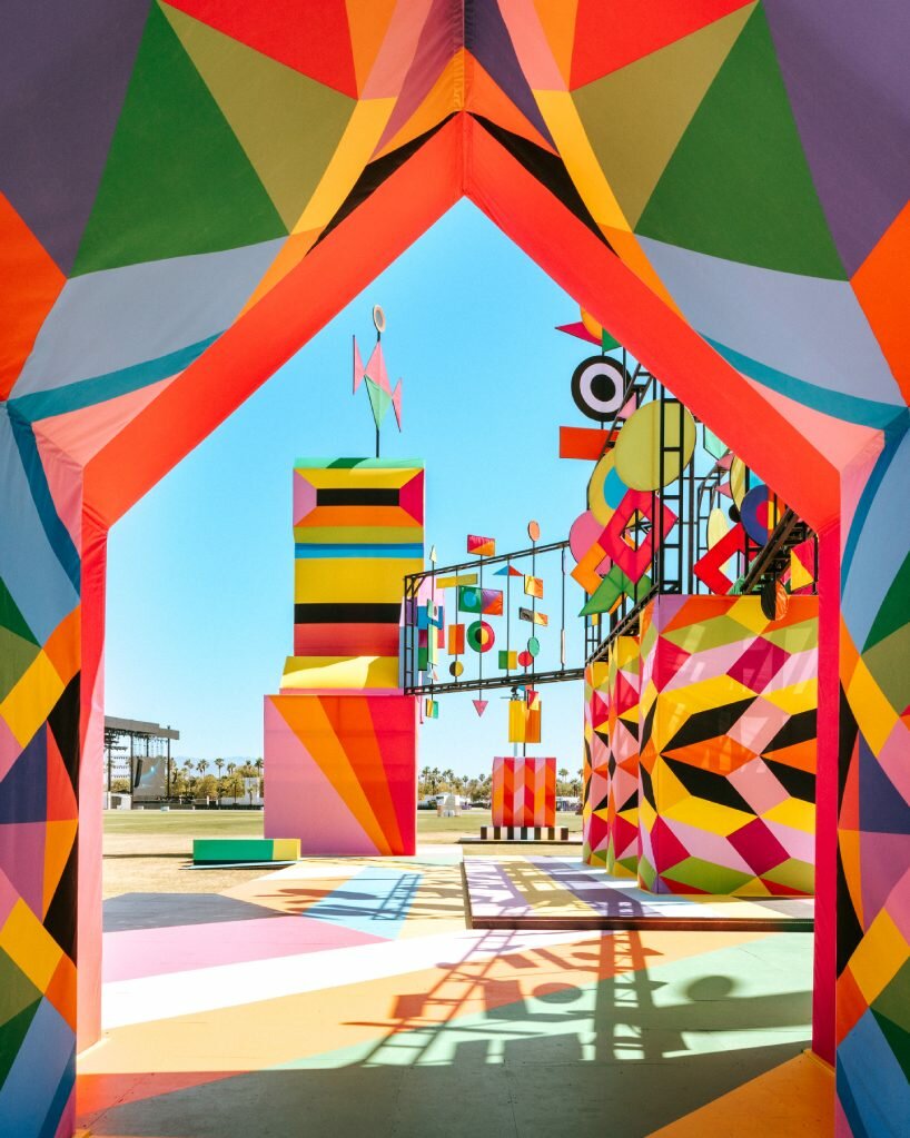 morag myerscough's kinetic installation enlivens coachella desert with a kaleidoscopic plaza