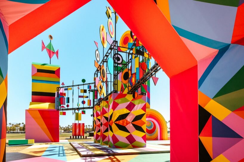 morag myerscough's kinetic installation enlivens coachella desert with a kaleidoscopic plaza