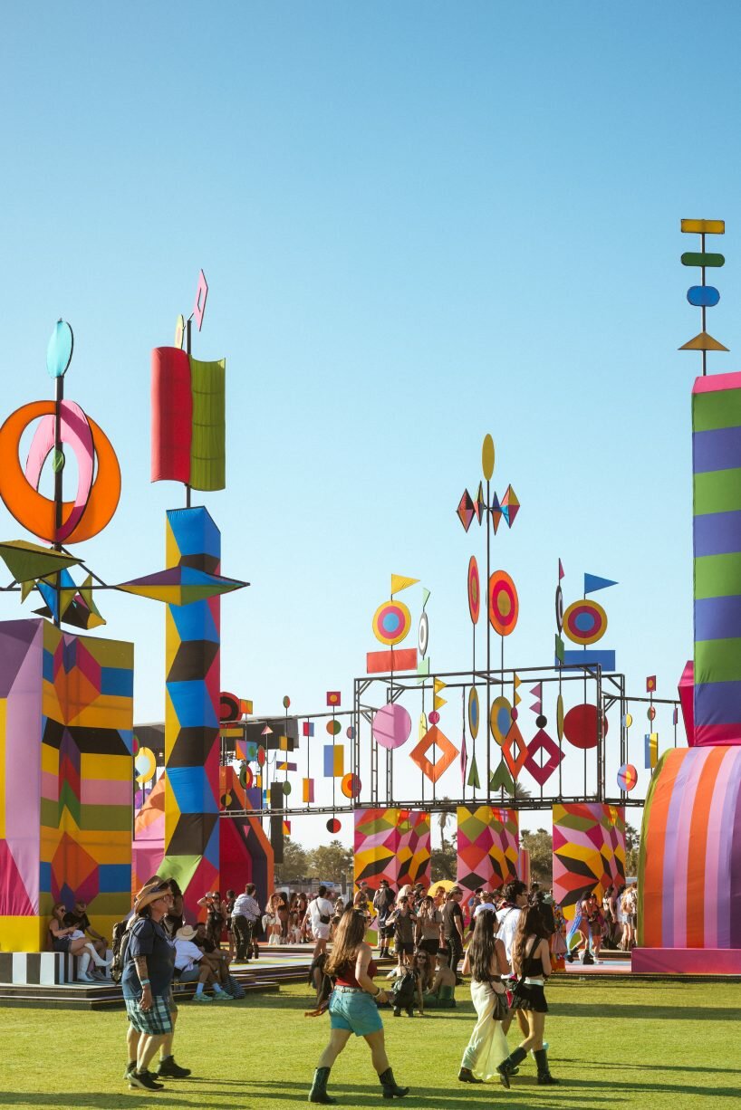 morag myerscough's kinetic installation enlivens coachella desert with a kaleidoscopic plaza