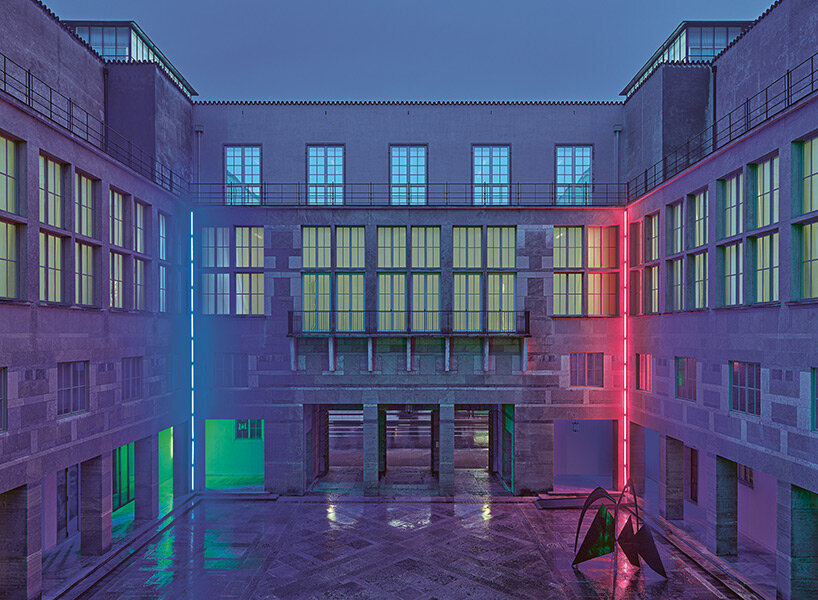 'dan flavin: dedications in lights' exhibition floods kunstmuseum basel with fluorescent hues - 1