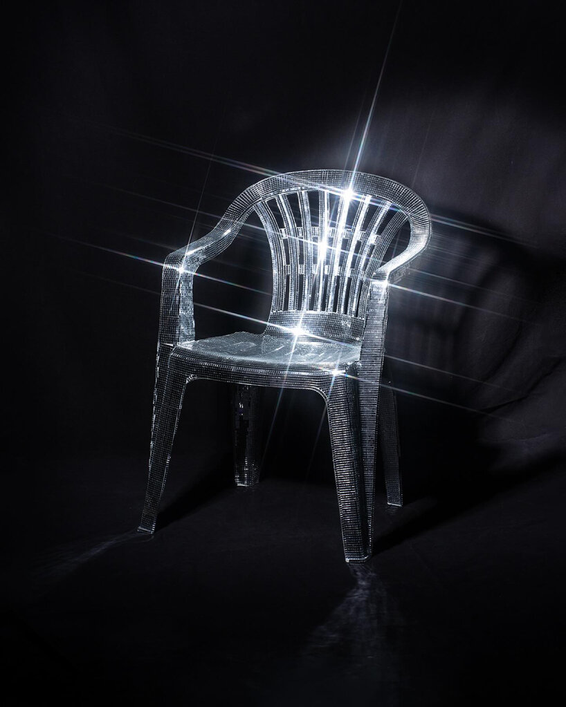 hfa studio glitter monobloc chair mosaic mirror tiles