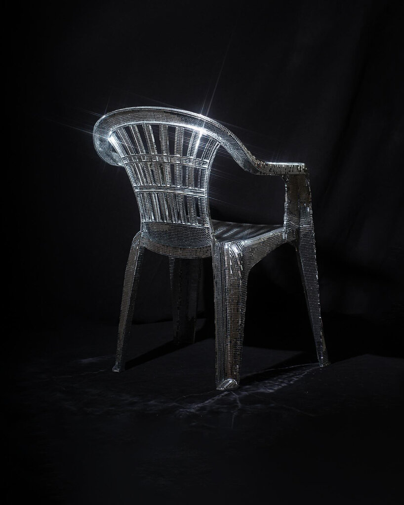 hfa studio glitter monobloc chair mosaic mirror tiles