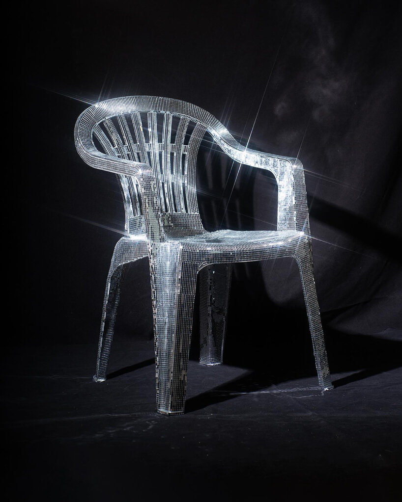 hfa studio glitter monobloc chair mosaic mirror tiles