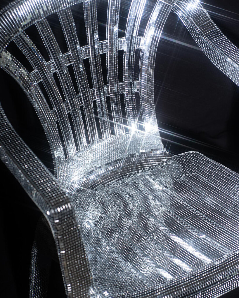 hfa studio glitter monobloc chair mosaic mirror tiles