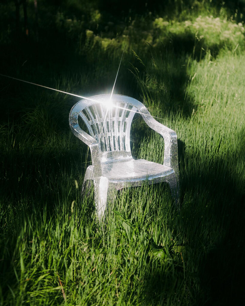 hfa studio glitter monobloc chair mosaic mirror tiles