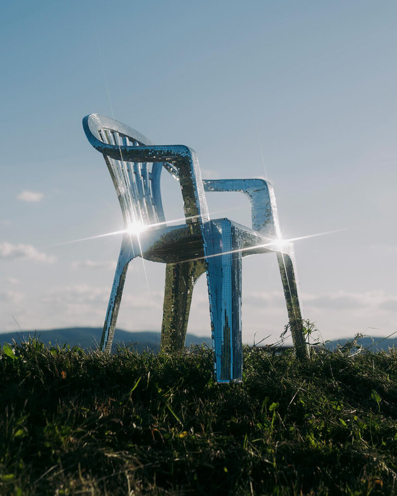 hfa studio glitter monobloc chair mosaic mirror tiles