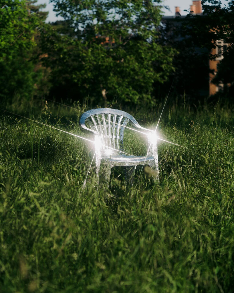 hfa studio glitter monobloc chair mosaic mirror tiles