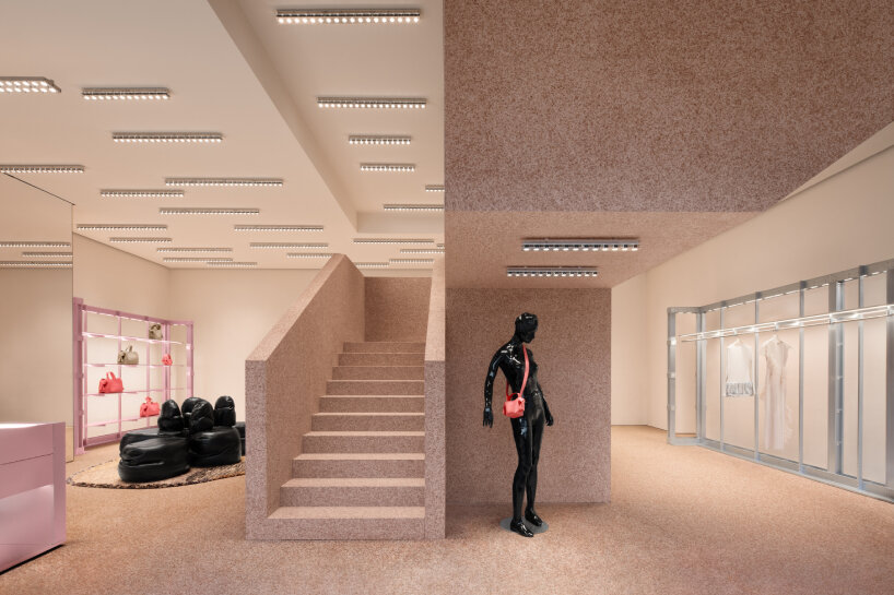acne studios' signature flamed pink granite envelops beijing sanlitun flagship store