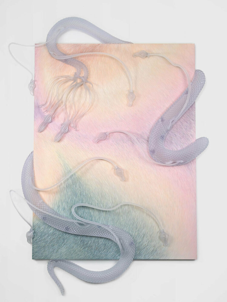 Anastasia Komar, Hydra, 2022, acrylic and glass polymer on board, 54 x 76 x 10 inches, photography by installshots.art, courtesy of the artist and Management, New York.