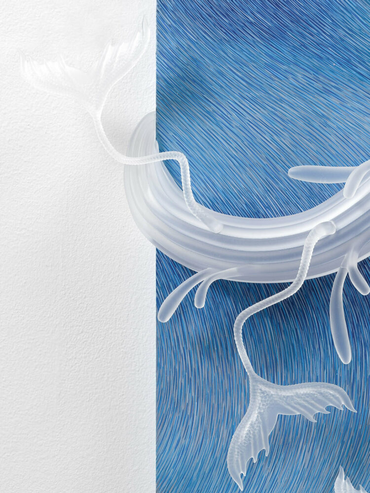 Anastasia Komar, Karyorelictea, 2023, acrylic and glass polymer on board, 21 x 24 x 3 inches (detail). photography by installshots.art, courtesy of the artist and Management, New York.