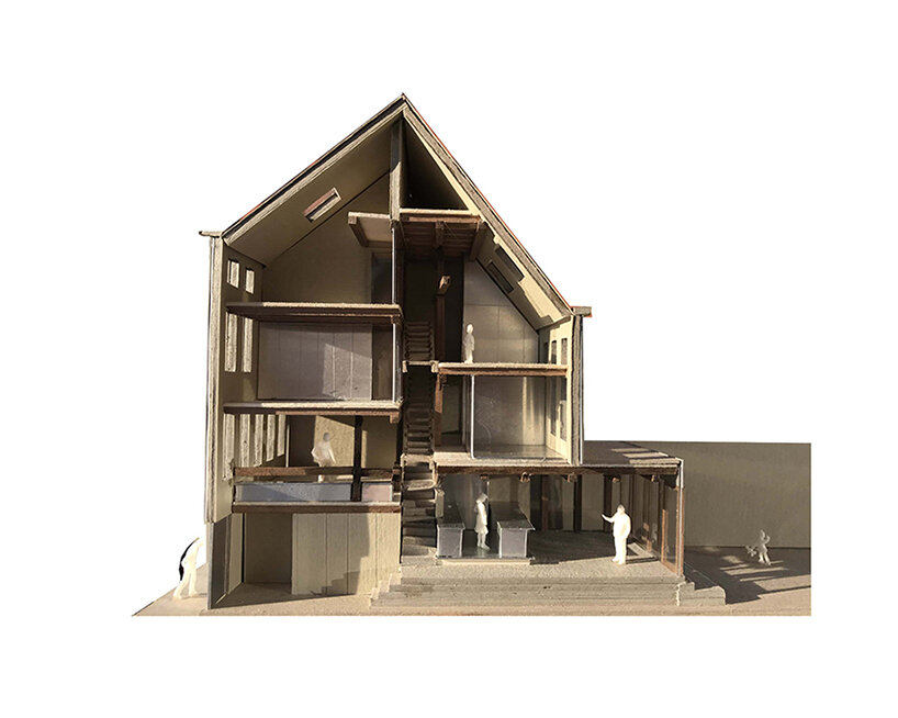 eight half-storeys connect the front door to the children's room mezzanine