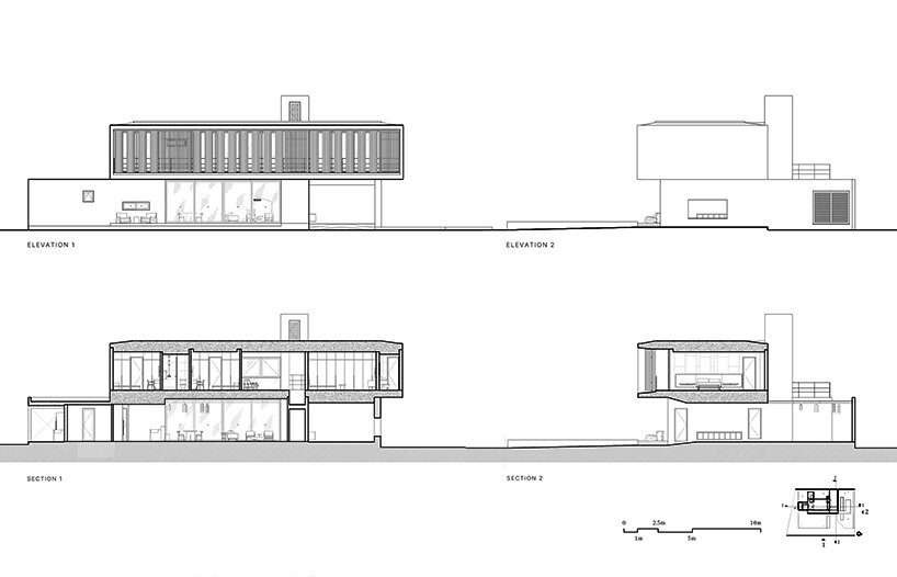 elevations and sections of the villa