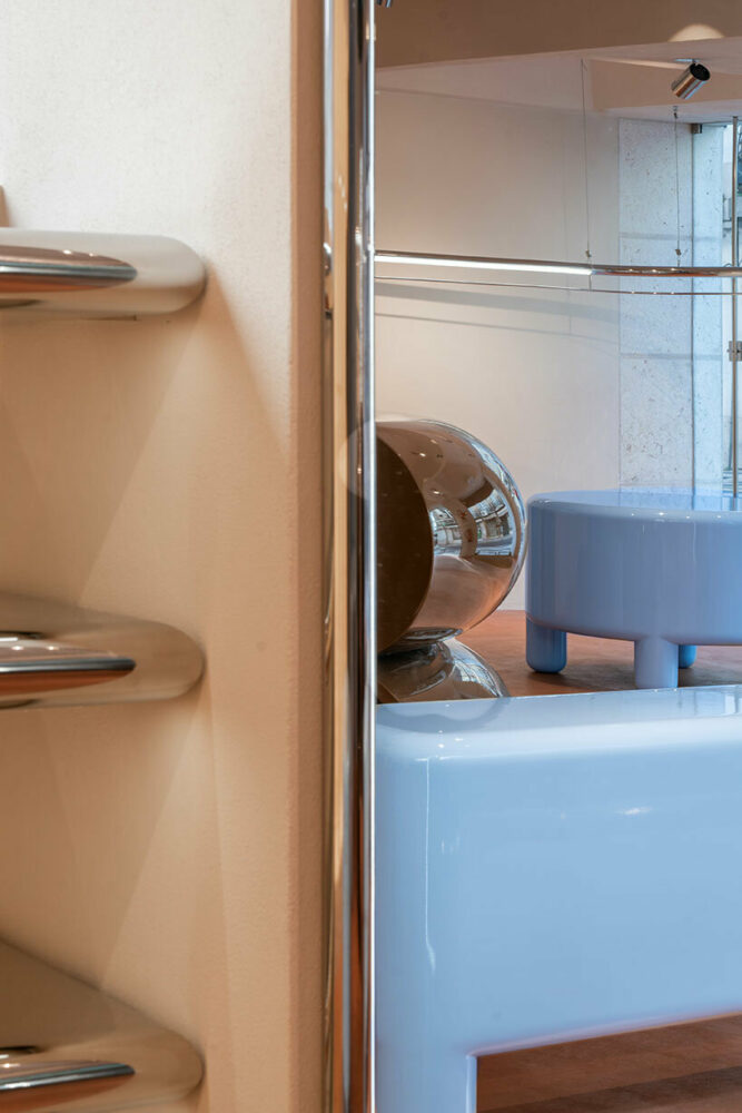 corporate colors ranging from brown tones to cloud blue hues fill every corner of the space