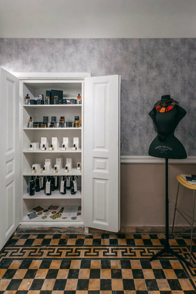 alongside jewelry, the gallery displays eclectic fragrances and artworks