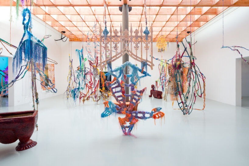 wiry sculptures and intricate threads unravel across french pavilion at venice art biennale