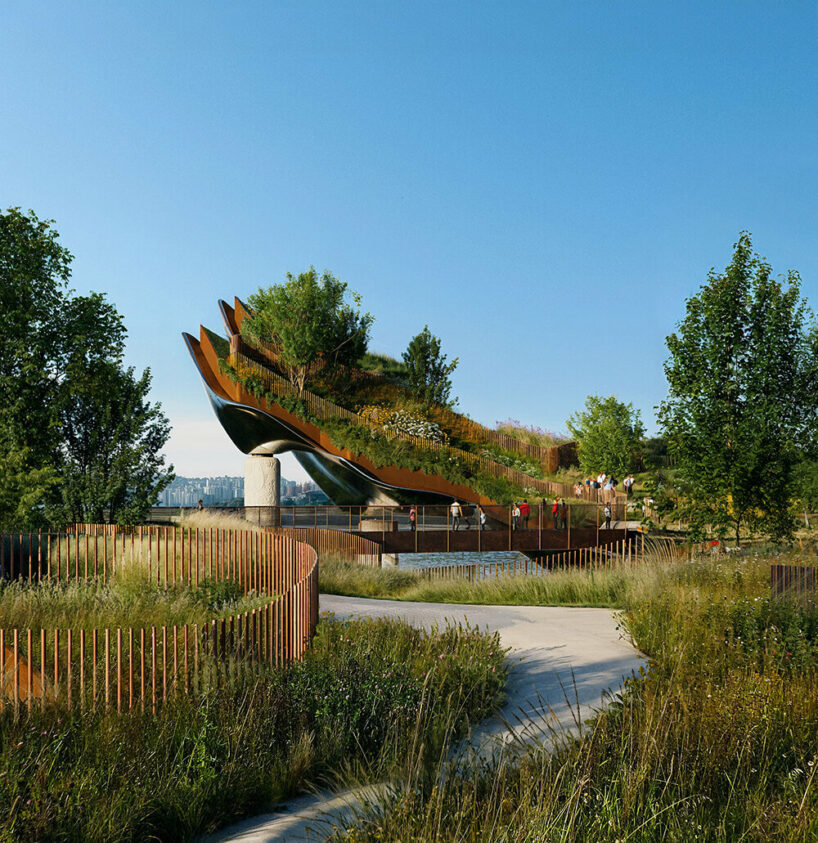 the design draws inspiration from both soundwaves and Seoul’s mountainous terrain