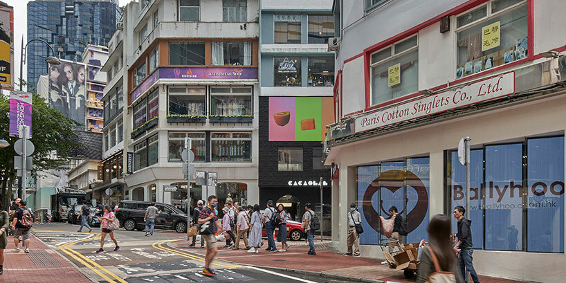 other projects' monogram facade conceals new-age cacaolab flagship store in hong kong
