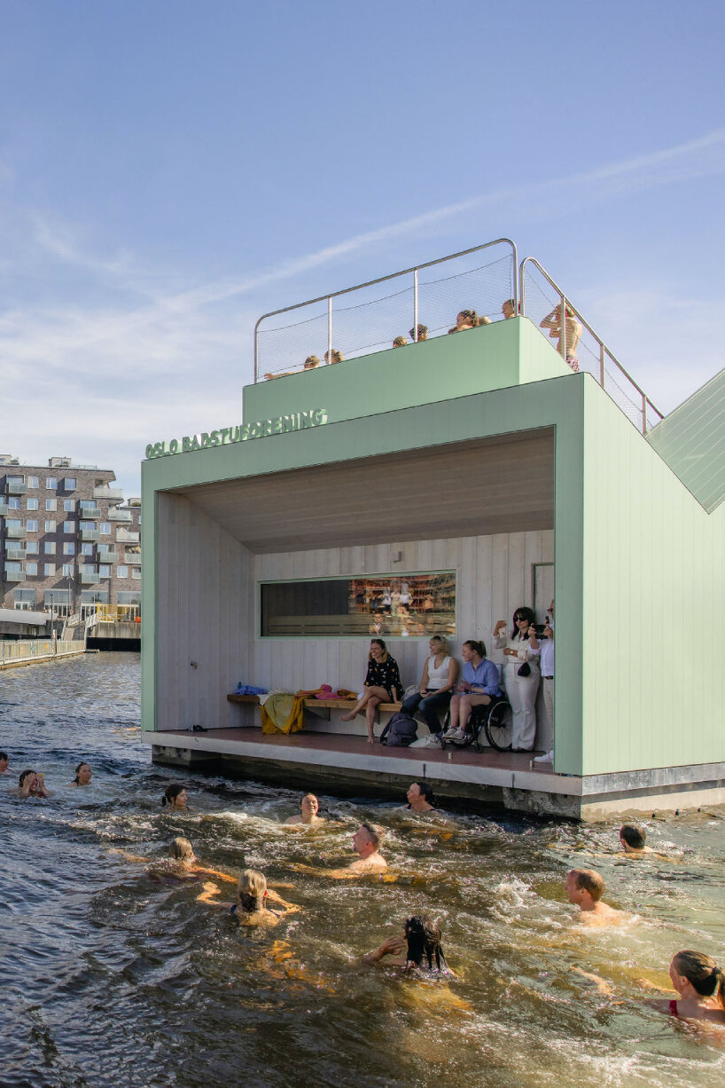 estudio herrero's trosten is oslo’s first floating sauna designed with accessibility in mind