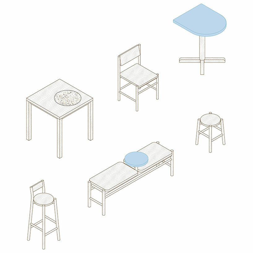 isometric plans of the furniture collection designed for the project
