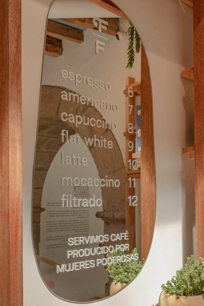 mirror details add a contemporary feel to the textures of the café