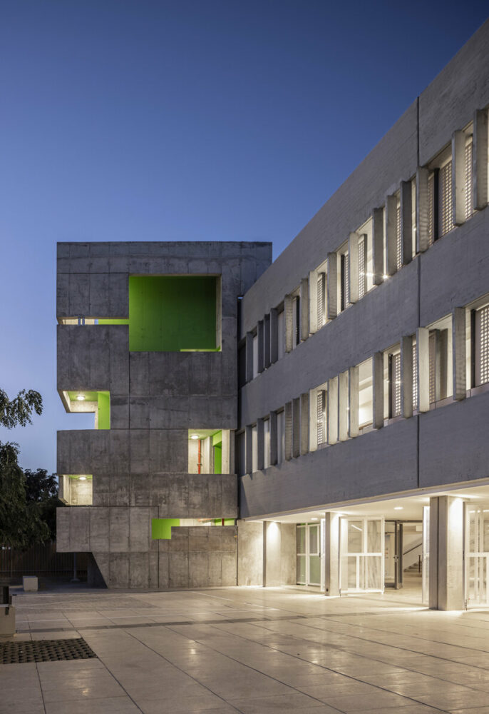 existing trees create shaded areas with benches
