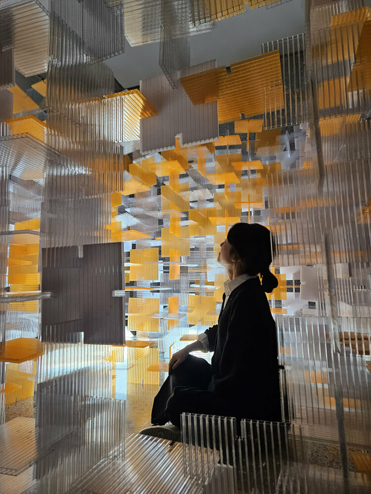 the interplay of light and silhouette adds to the pavilion’s allure