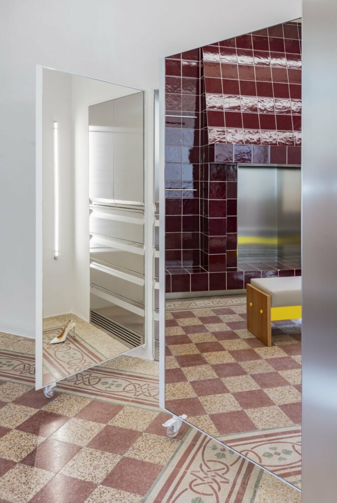 when abstracted to their pure geometry, the terrazzo tiles help decode the space 