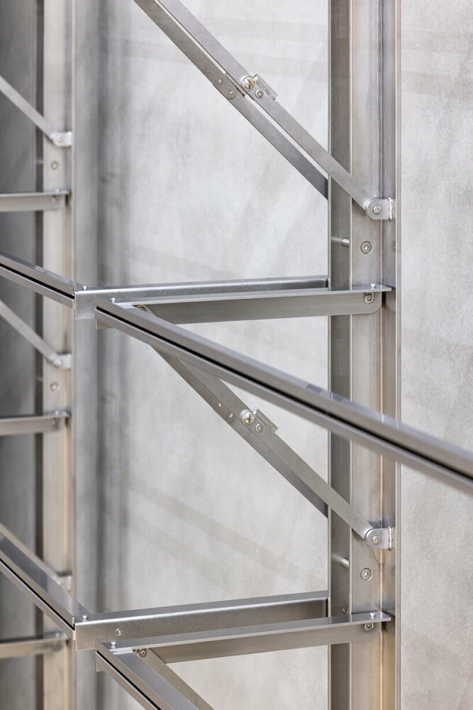stainless steel hangers are used on the first floor