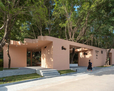 undulating skylights puncture pastel public restroom pavilion in shenzhen