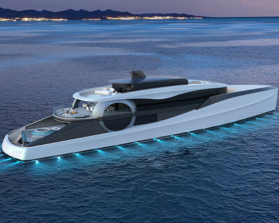 project hype-r yacht by davide benaglia has a dance floor, cinema and beach area on board