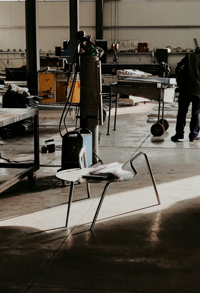 made from stainless steel, the chair’s legs have a satin finish