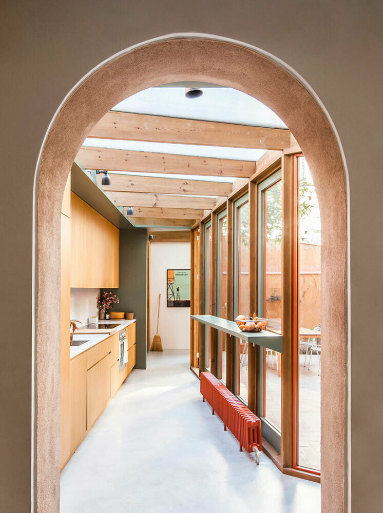 space for a combined living and dining area inside is created 