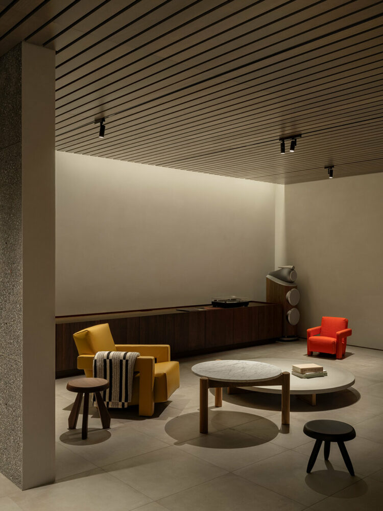 a room for enjoying music alongside storage space in the basement