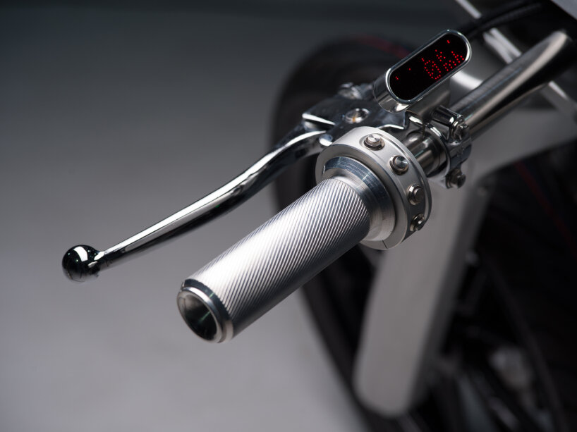 view of the custom steel clip-on handlbar