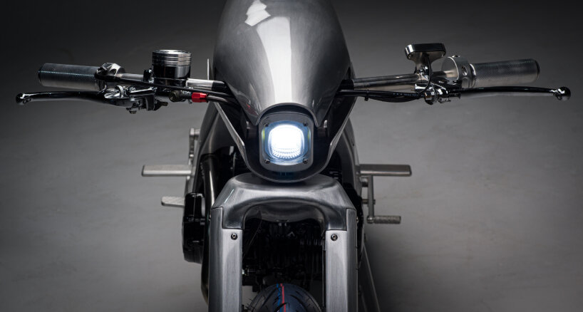 the design team transforms the front fork into a piece resembling a modern-art sculpture