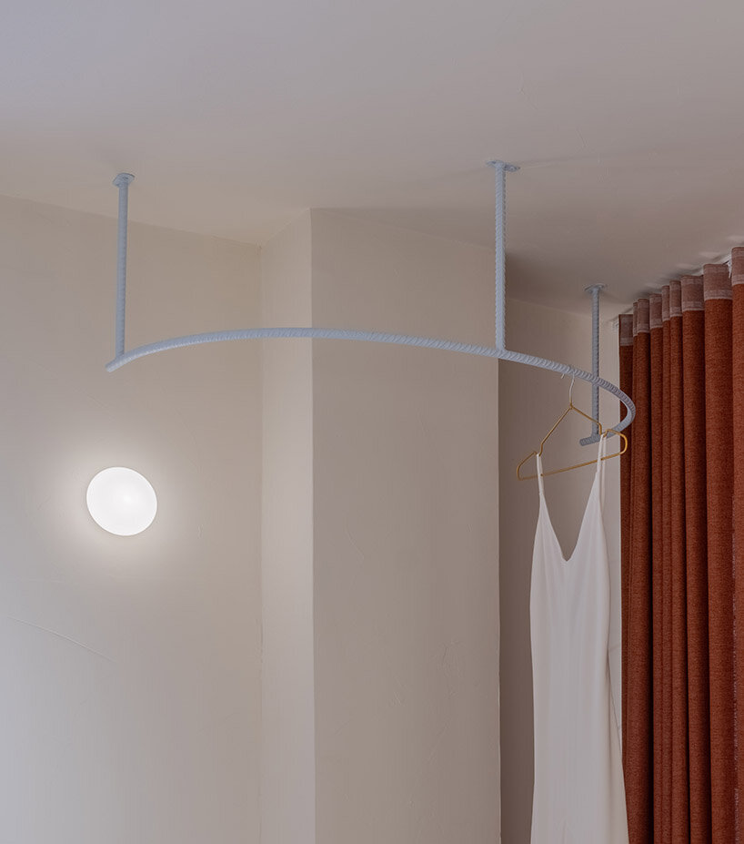 light blue metallic elements adorn the bridal clothing store