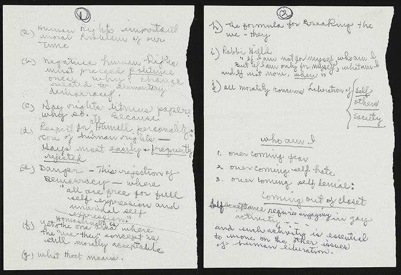 Notes by Bayard Rustin on civil rights and gay identity, c. 1986, Bayard Rustin Papers / Manuscript Division, Library of Congress, Washington, D.C