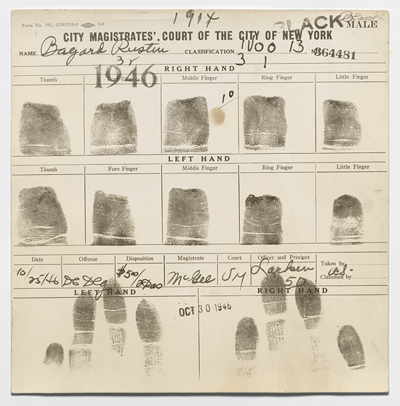 Bayard Rustin’s fingerprints, 1946, National Portrait Gallery, Smithsonian Institution